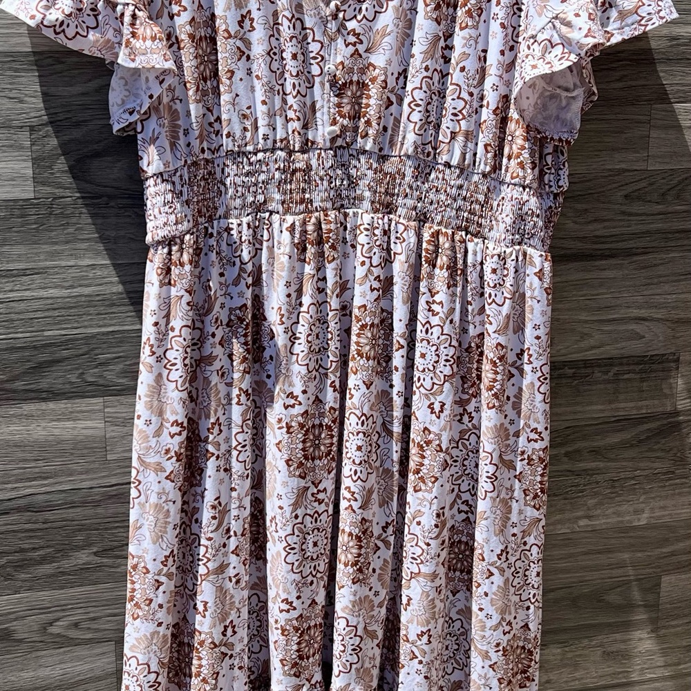 Derek Heart Creamand Brown Patterned Dress